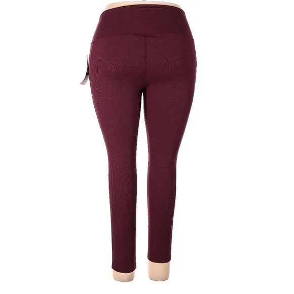 NEW Lukka Lux Burgundy Wine Ribbed Ankle Length Leggings Tights Pants Pocket XXL - Picture 5 of 6